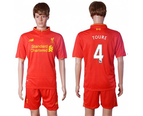 Liverpool #4 Toure Red Home Soccer Club Jersey - Click Image to Close